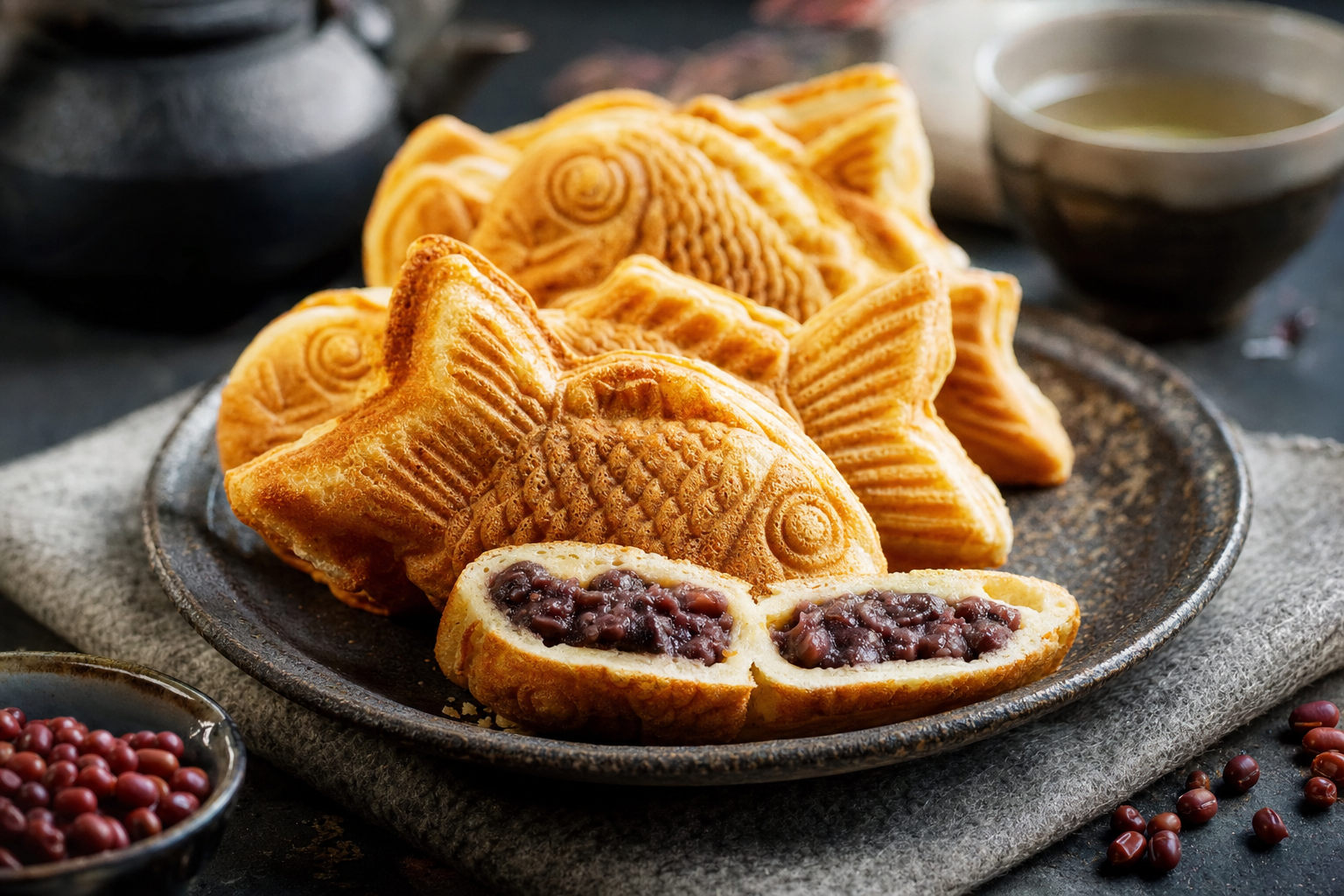 Bungeoppang — Korean fish-shaped pastries with sweet red bean paste — crisp outside, soft within